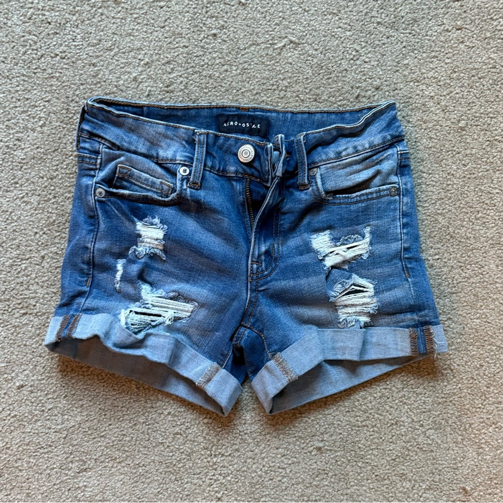 Aeropostale Distressed Blue Jean Shorts